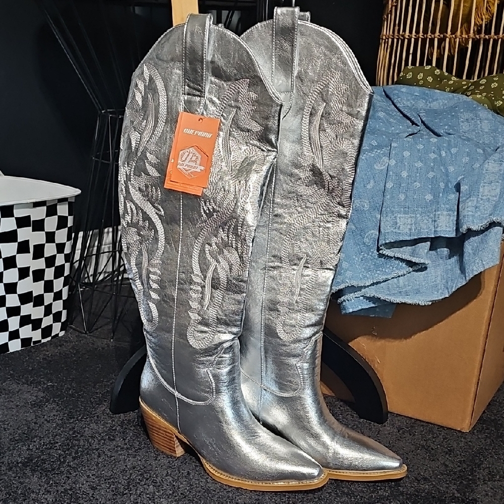 Silver Western Cowboy Boots